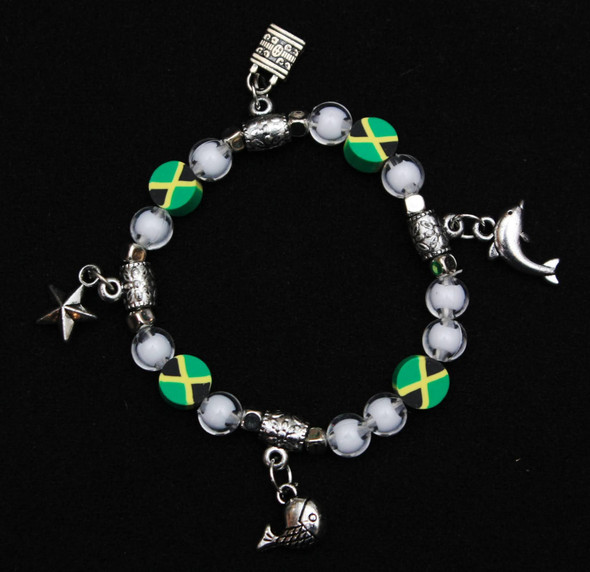 Jamaica Flag Fimo w/ Clear Beads Beach Charm Bracelet .60 Each