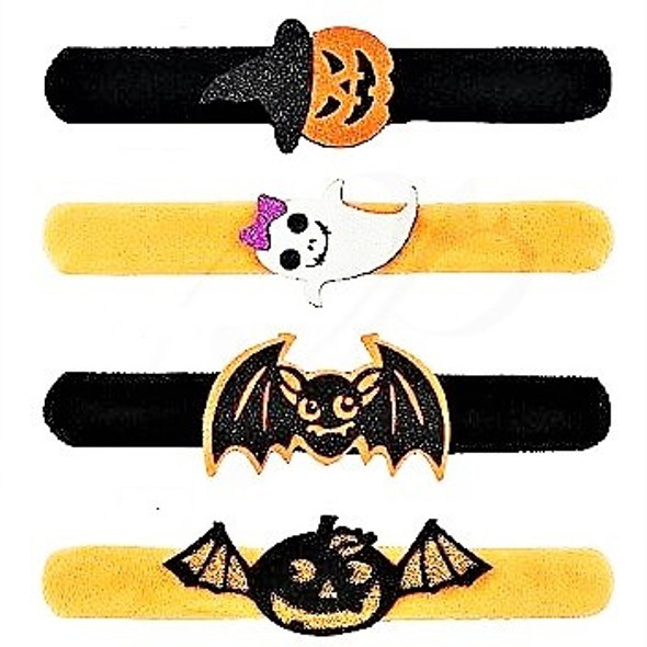 8"  Halloween Velveteen Slap Bracelets Mx Styles 12 per pk .62 each