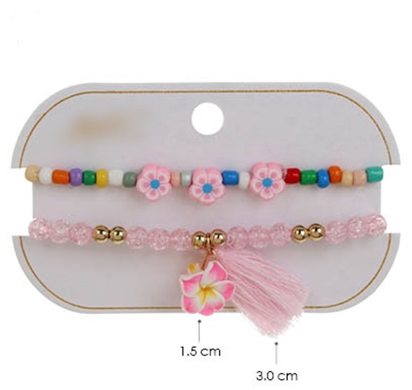 2 Pk Flower Plumeria Hawaiian Beaded Charm Bracelet .62 Each pk