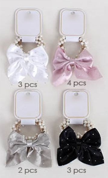 3" Pearls Shiny Bow w/ Dots Hair Tie .60 Each