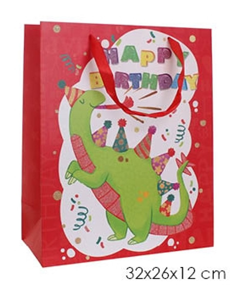 12.5"x10" Dinosaur Happy Birthday Large Size Gift Bag .60 Each