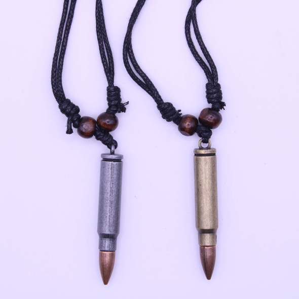 2 Strand Adj. Blk Leather Cord Necklace w/ Bullet Pendants .60 ea