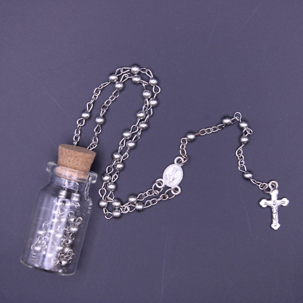 32" Gold & Silver Rosary w/ Jesus Cross  in Glass Bottle  .62 each 