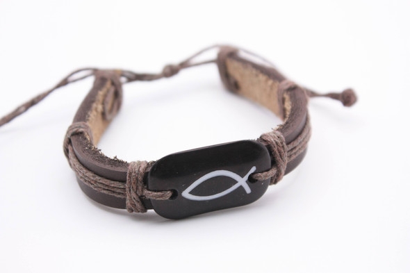 Teen Leather Bracelet Fish Symbol .58 Each