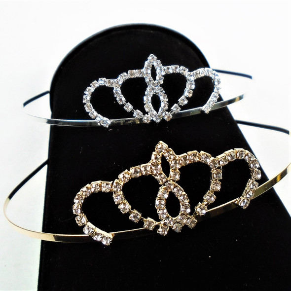 Gold/Silver Rhinestone Tiara Headbands Clear Stones (777) .65 each