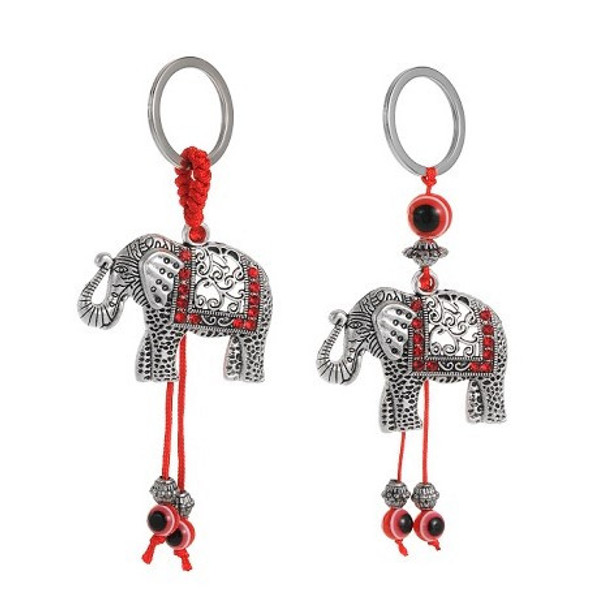 Cast Silver Elephant Keychains w/ Red Evil Eye Beads .60 each