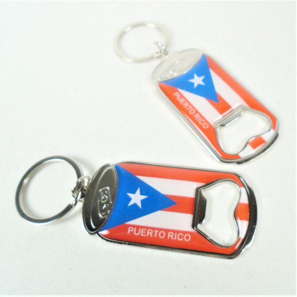 2.5" Metal Beer Can Look Puerto Flag Novelty Keychains  .62 ea