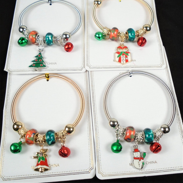 Gold & Silver Spring Style Bracelet w/ Mixed Christmas Charms (38)  .60 ea