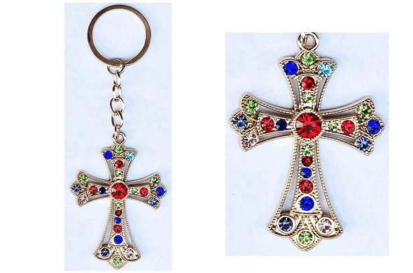 Golden Cross w/ Colorful Stones Keychain .60 Each