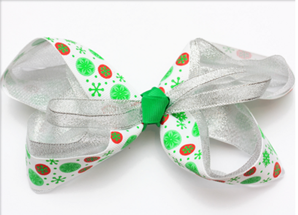 5.5" Layered Cut Ribbon Snow Flake Print Christmas Bow .60 ea