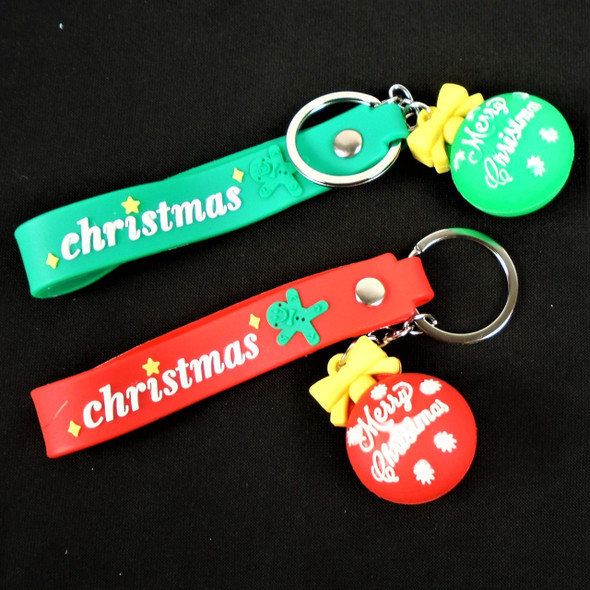 3 in 1 Strap Keychain w. Christmas Ball Charm  2 colors .60 each