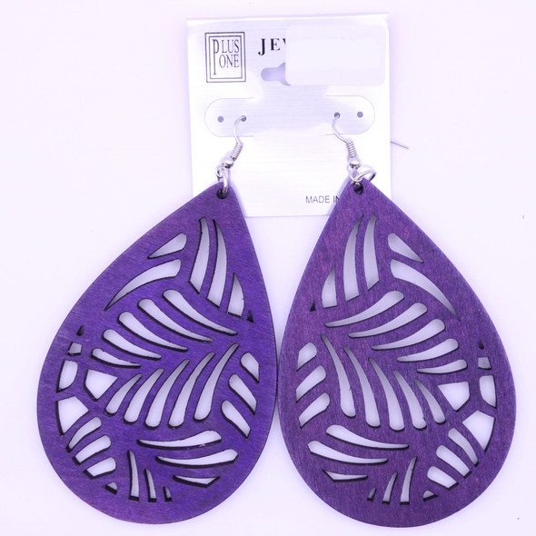 3.5" Leaves Cut Out Wood Earring Bright Colors .62 each pair