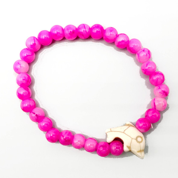 White Dolphin w/ Asst Color Marble Bead Stretch Bracelet .64 Each