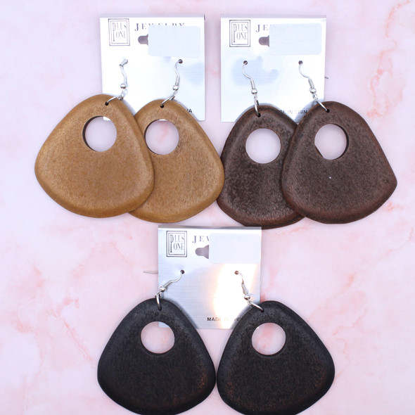 2.25" Triangular Shape Wood Earring Natural Colors .62 each pair