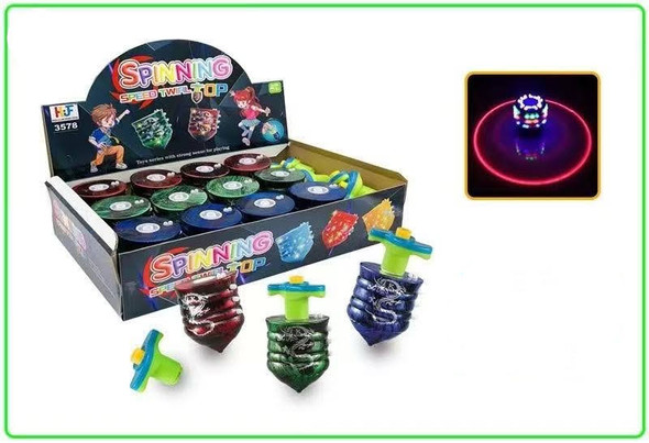 BEST SELLER 2.5" X 3.5" Dragon Theme Spin Flashing Tops w/Sound 12 per bx $1.65