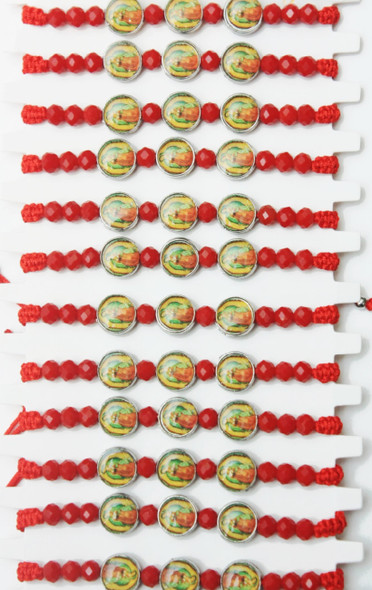 Red Macrame w/ Triple Guadalupe Picture Bracelet .64 Each