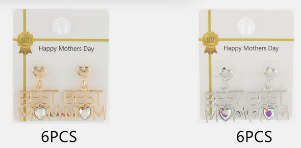 BEST MOM Dangle Earrings w/ Heart Accents Gold & Silver .62 each pair