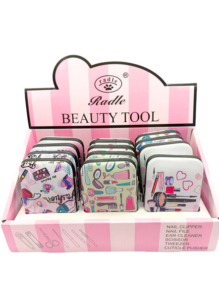7 Pc Manicure Set in Padded Makeup Print Case 12 sets per display bx $1.75 ea set 