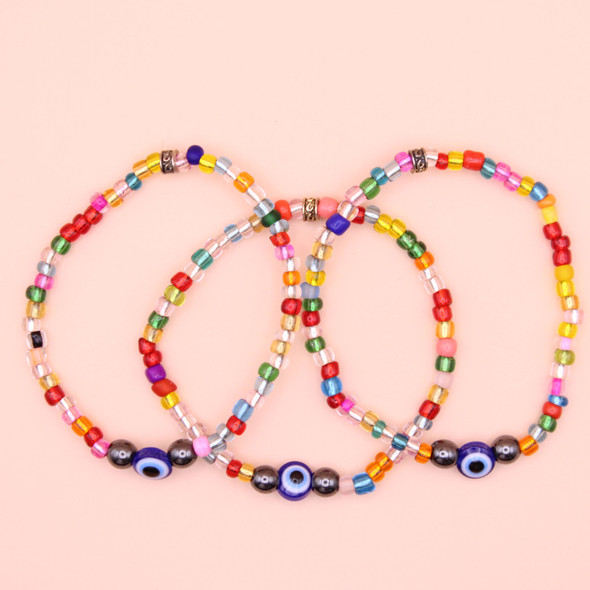 3 Pc Set Colored Seed Bead Bracelets w/ Evil Eye Charm .64 ea set