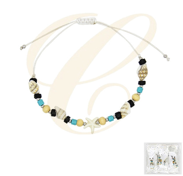 Seashell & Starfish Beaded Cord Anklet .68 each