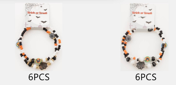 2 Pc Set Spider Web & Skull Accent Halloween Beaded Bracelets .68 each set