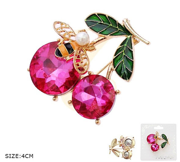 1.6" Charming Bee & Cherry Brooch .68 each