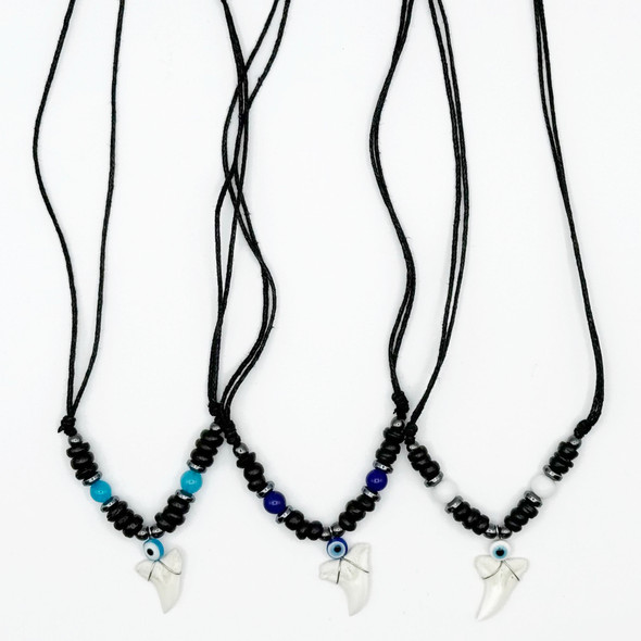 Shark Tooth Adjustable Necklace w/ Evil Eye Protection Bead .81 each
