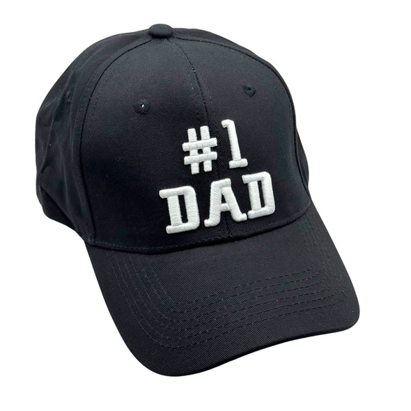 #1 DAD Embroidered Baseball Caps Black w/ White Letters 12 per pk $3.50 each 