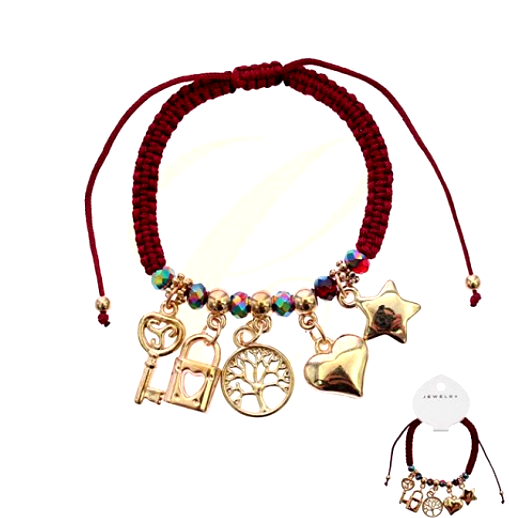 Macrame Charm Bracelet – Key, Lock, Tree of Life, Heart & Star .68 each