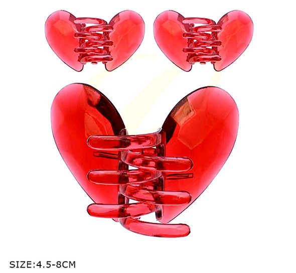 3 Pc Acrylic Heart Hair Clip Set .68 each set