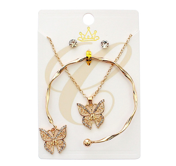 3 Pc Gold & Silver Butterfly Jewelry Set – Necklace, Bracelet & Earrings (0842) .72 each set