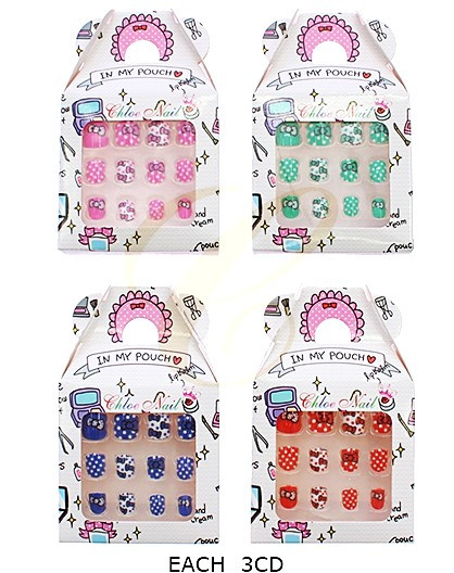Kids Bow & Polka Dot Theme Design 12 Pack Pre Glued Nails .68 each set