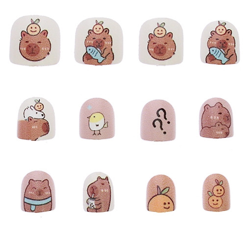 Kids Capybara Mixed Design 12 Pack Pre Glued Nails .68 each set