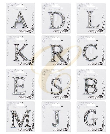 1.7" Sparkling Rhinestone Initial Brooch Silver Color .68 each