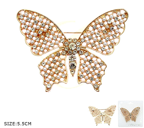 2.2" Shimmering Crystal Butterfly Brooch Gold & Silver .68 each