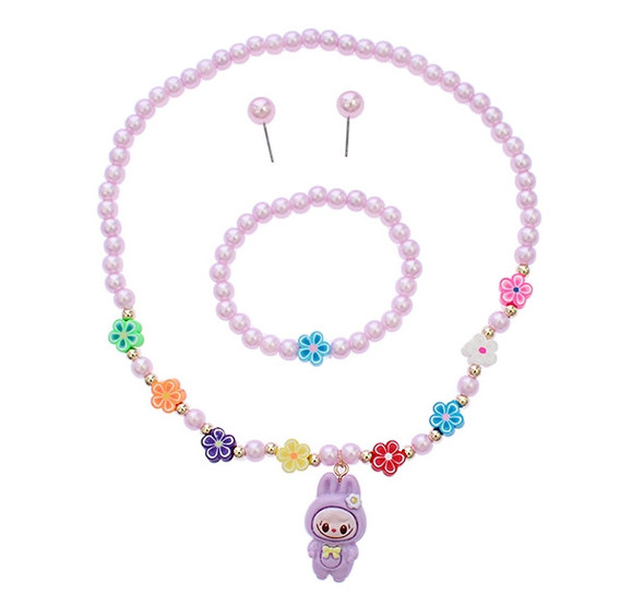 3 Pc Cute Monster Pearl Beaded Jewelry Set .68 each set