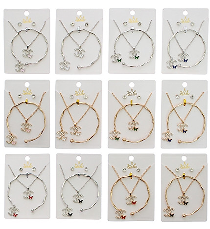 3 Pc Gold & Silver Hi Fashion Jewelry Set – Necklace, Bracelet & Earrings (0827) .72 each set