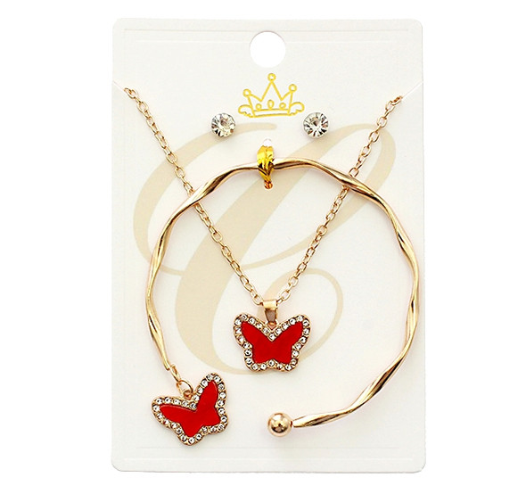 3 Pc Gold & Silver Butterfly Jewelry Set – Necklace, Bracelet & Earrings .72 each set