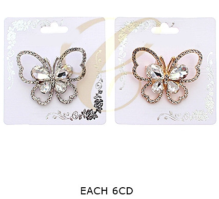 2" Sparkling Crystal Butterfly Brooch Gold & Silver .68 each