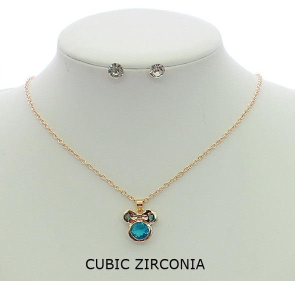 Cubic Zirconia Novelty Pendant Necklace & Stud Earring Set .68 each set