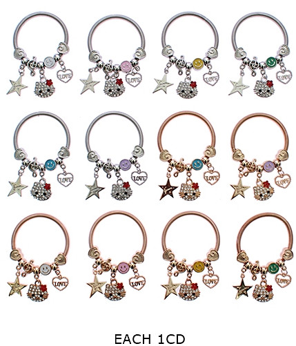 Kids Gold & Silver Cat & Love Charm Spring Style Bracelet .68 each