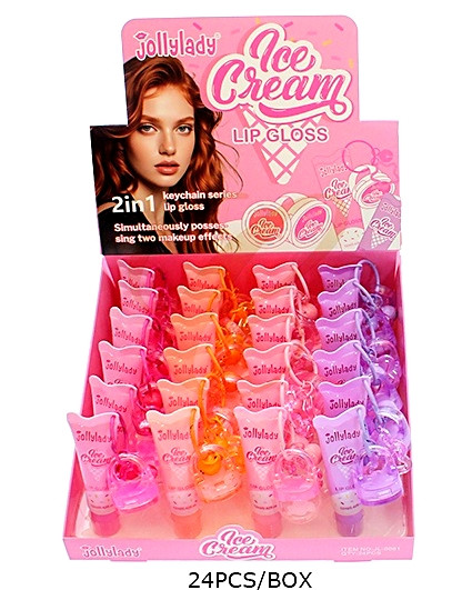 Ice Cream Lip Gloss Set with Ring Keychain Charm 24 pcs per display box .93 each 