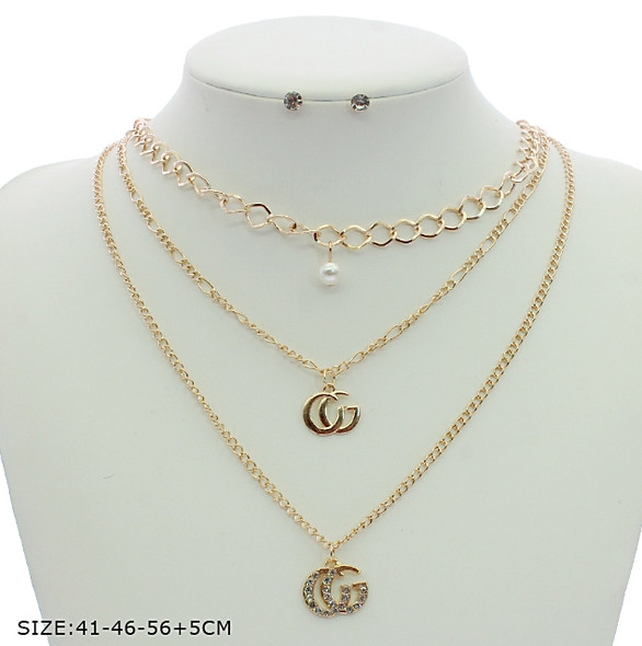 Layered Chain Necklace Set with Pendants & Pearl Drop Choker .68 each set