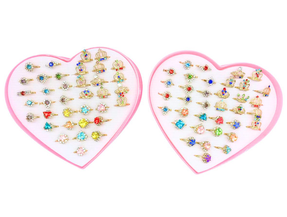 Heart-Shaped Kids’ Ring Set – Assorted Designs 36 pcs per display box .22 each pc