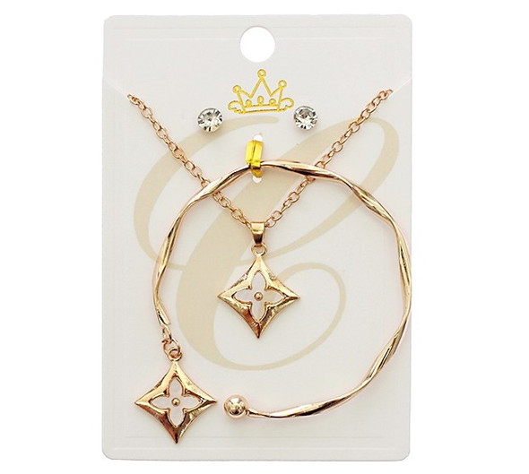 3 Pc Gold & Silver Hi Fashion Jewelry Set – Necklace, Bracelet & Earrings (0824) .72 each set