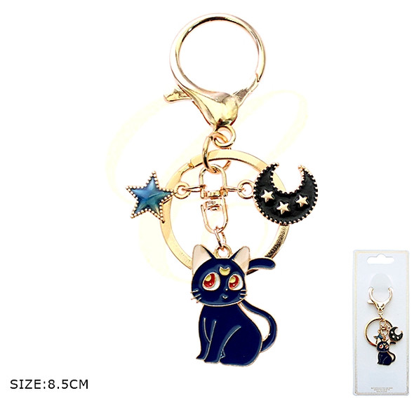 3.4" Cat, Star & Moon Charm Keychain with Lobster Clasp .68 each