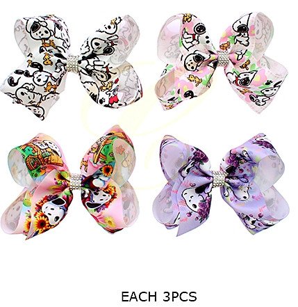 5.9" Novelty Gator Clip Hair Bow w/ Stone Center .68 each