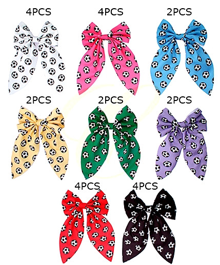3.9" Soccer Print Ribbon Hair Bow Clips 24 pcs .34 each