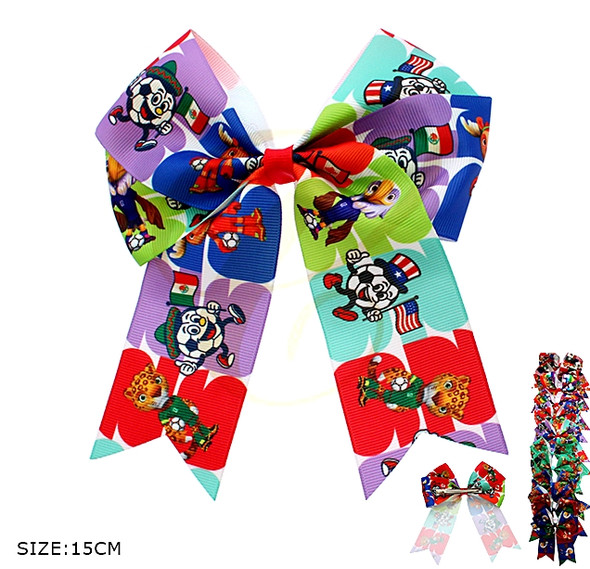 5.9" Soccer Print Gator Clip Hair Bow .68 each