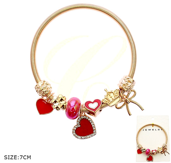 Spring Style Gold & Silver Bow & Heart Charm Bracelet .68 each